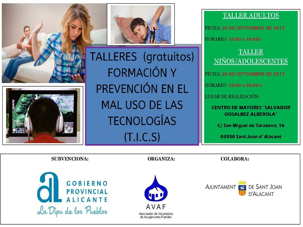 CARTEL TALLERES GRATUITOS FORMACIÓN Y PREVENCIÓN DEL MAL USO DE LAS TECNOLOGÍAS 