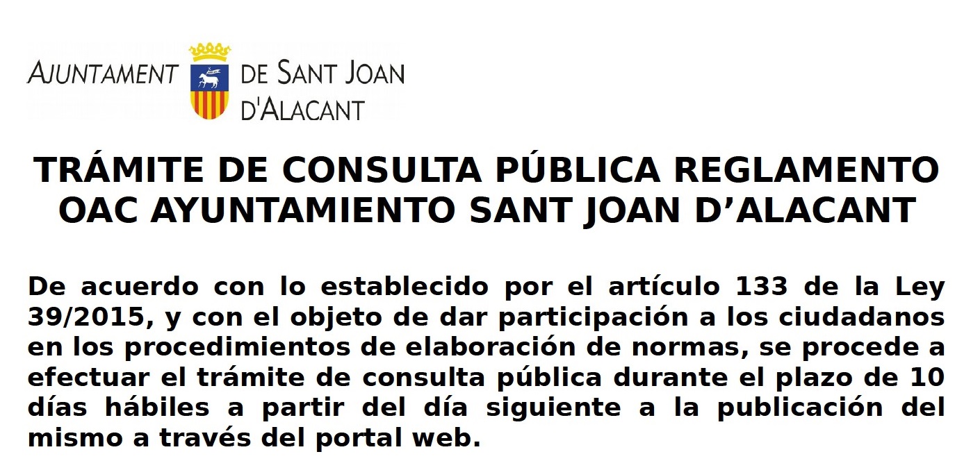 CONSULTA PÚBLICA REGLAMENTO OAC SANT JOAN D'ALACANT