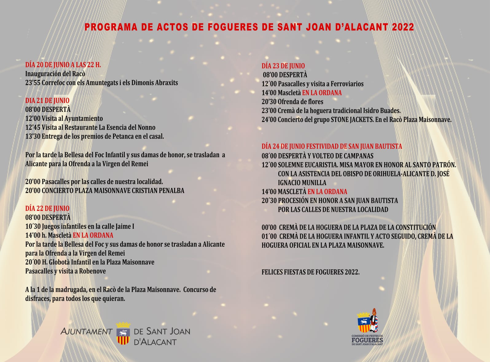 PROGRAMACIÓN HOGUERAS SANT JOAN 2022