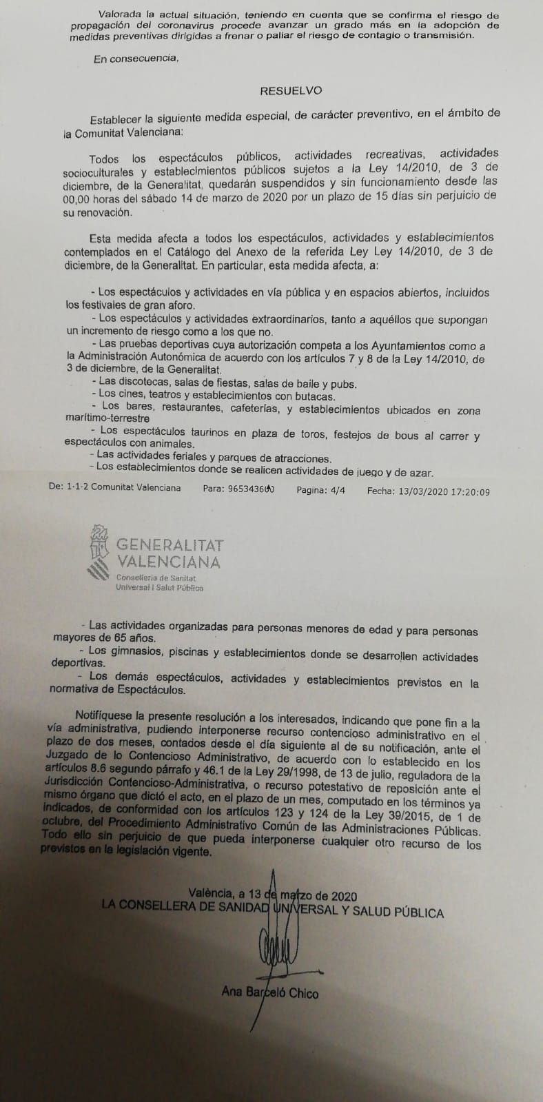 COMUNICADO GENERALITAT