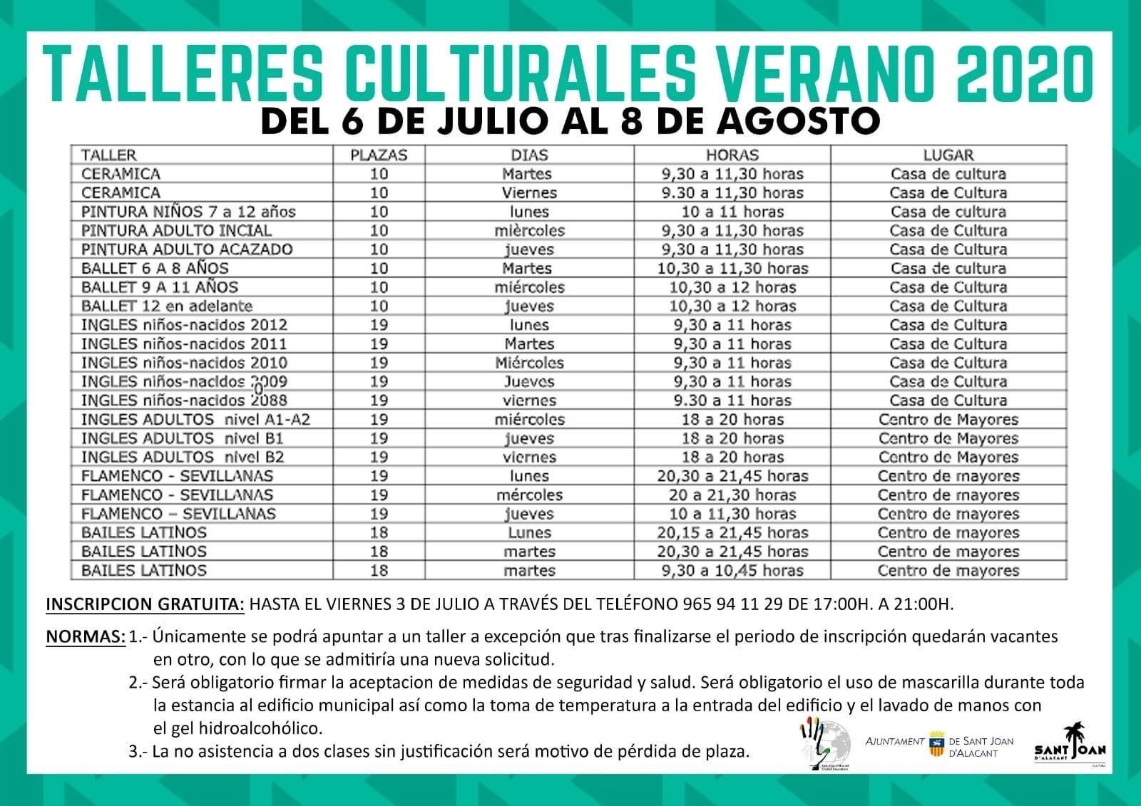 programación talleres culturales 2020