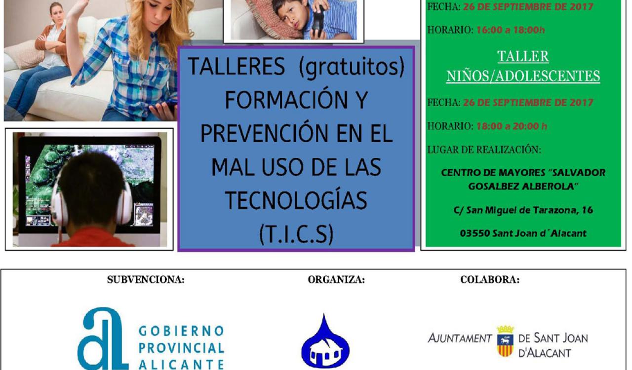 CARTEL TALLERES GRATUITOS FORMACIÓN Y PREVENCIÓN DEL MAL USO DE LAS TECNOLOGÍAS 