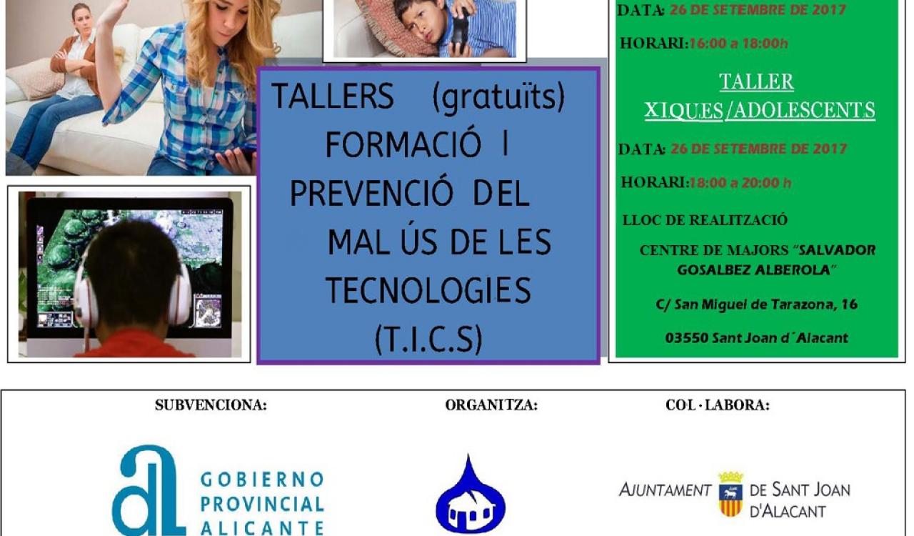 CARTELL TALLERS GRATUÏTS FORMACIÓ I PREVENCIÓ DEL MAL ÚS DE LES TECNOLOGIES 