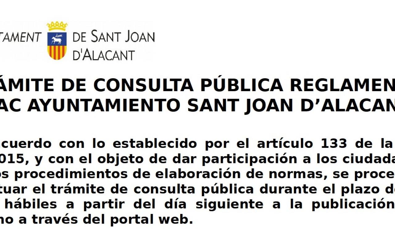 CONSULTA PÚBLICA REGLAMENTO OAC SANT JOAN D'ALACANT